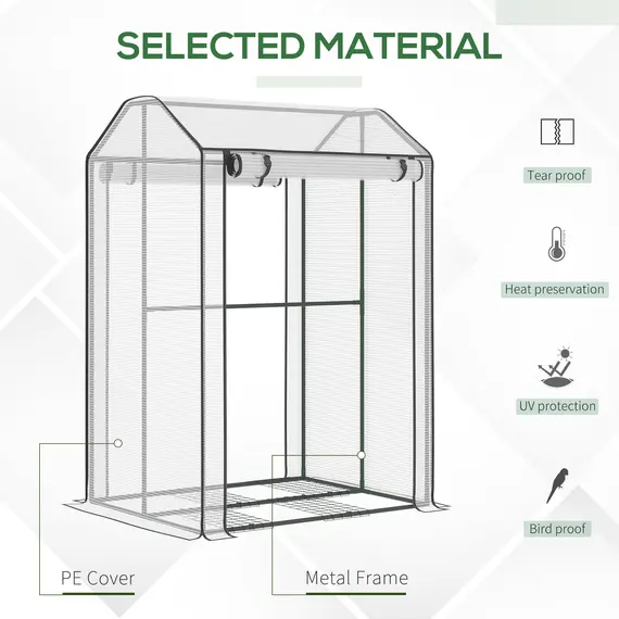 Buy Mini Greenhouse with Shelves Portable Garden Grow House for Plants with Roll Up Door and Vents, 100 x 80 x 150cm, White, 3 image