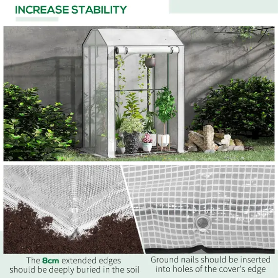 Buy Mini Greenhouse with Shelves Portable Garden Grow House for Plants with Roll Up Door and Vents, 100 x 80 x 150cm, White, 5 image