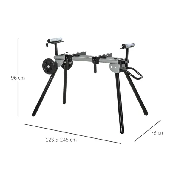 Buy Miter Saw Stand with Extensions, Sawhorse for Cutting Logs, Foldable with Wheels Max Load 150 Kg, Black and Grey, 2 image