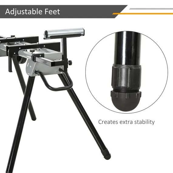 Buy Miter Saw Stand with Extensions, Sawhorse for Cutting Logs, Foldable with Wheels Max Load 150 Kg, Black and Grey, 6 image