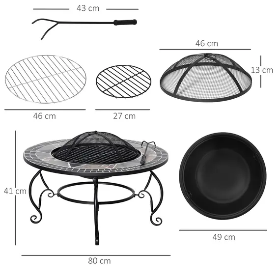 Buy Outsunny 2-in-1 Outdoor Fire Pit, Patio Heater with Cooking BBQ Grill, Firepit Bowl with Spark Screen Cover, Fire Poker for Backyard Bonfire, 2 image