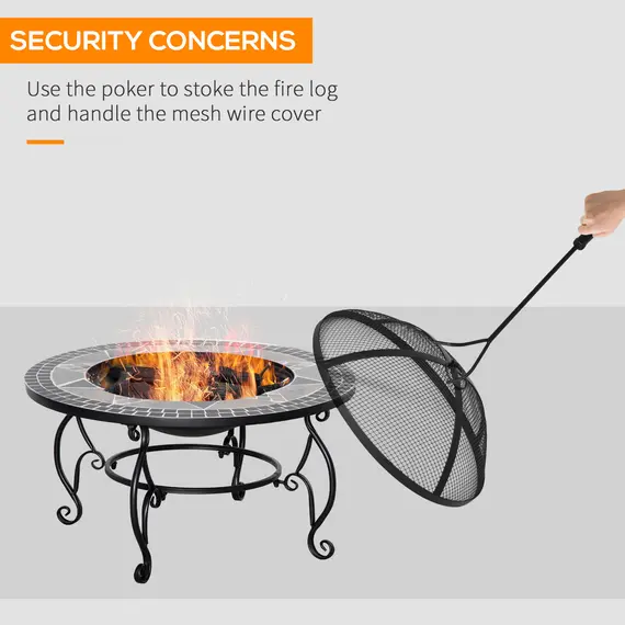 Buy Outsunny 2-in-1 Outdoor Fire Pit, Patio Heater with Cooking BBQ Grill, Firepit Bowl with Spark Screen Cover, Fire Poker for Backyard Bonfire, 4 image
