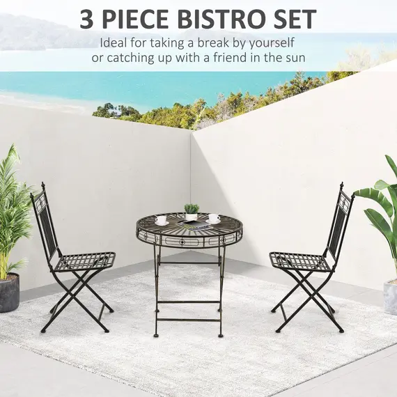 Buy Outsunny 3 Piece Garden Outdoor Bistro Set with 2 Folding Chairs and 1 Folding Round Table, Metal Frame for Lawn, Backyard and Porch, Bronze, 3 image