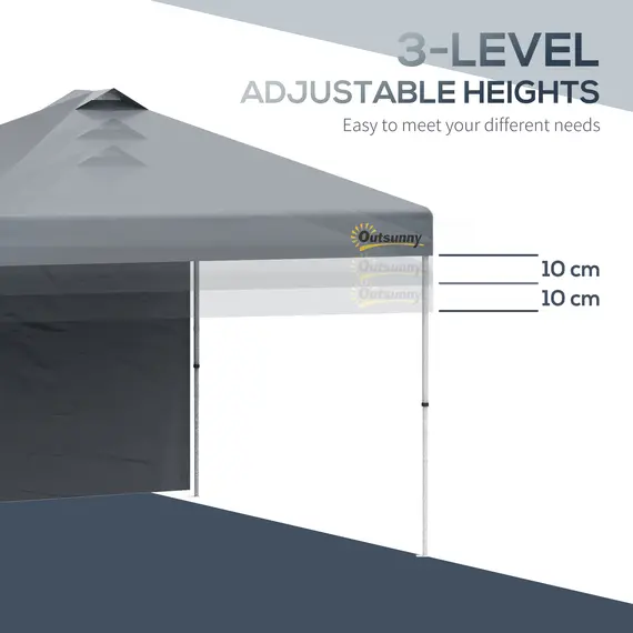 Buy Outsunny 3x(3)M Pop Up Gazebo Tent with 1 Sidewall, Roller Bag, Adjustable Height, Event Shelter Tent for Garden, Patio, Grey, 3 image