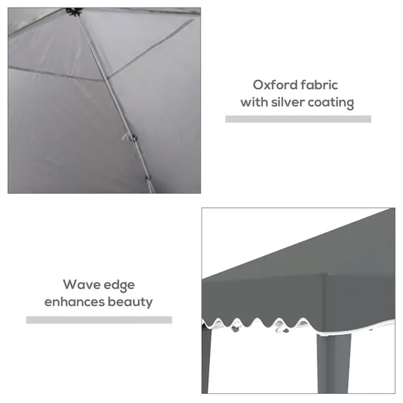 Buy Outsunny 3x3(m) Pop Up Gazebo Canopy, Foldable Tent with Carry Bag, Adjustable Height, Wave Edge, Garden Outdoor Party Tent, Grey, 6 image