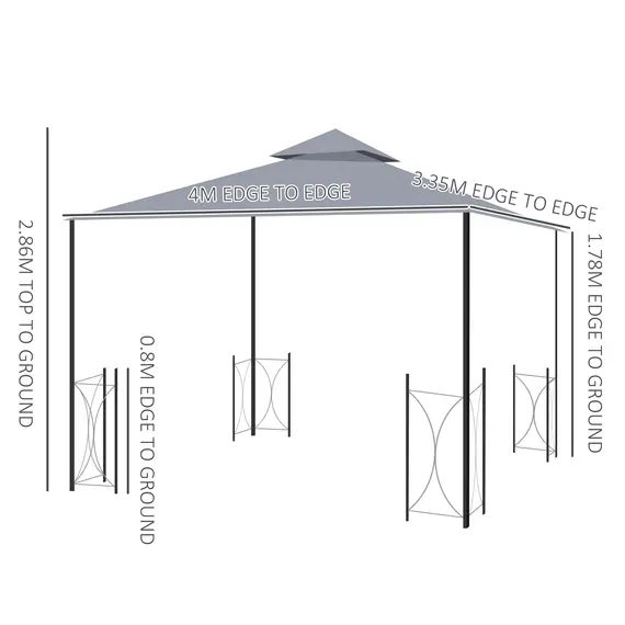 Buy Outsunny 4 x 3.35(m) Patio Metal Gazebo Canopy Garden Tent Sun Shade, Outdoor Shelter with 2 Tier Roof, Netting and Curtains, Steel Frame, Grey, 2 image