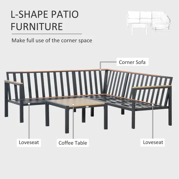 Buy Outsunny 5 Seater L Shape Aluminium Garden Furniture Corner Sofa Set with Coffee Table, Outdoor Conversation Furniture Set w/ Cushions, Dark Grey, 3 image