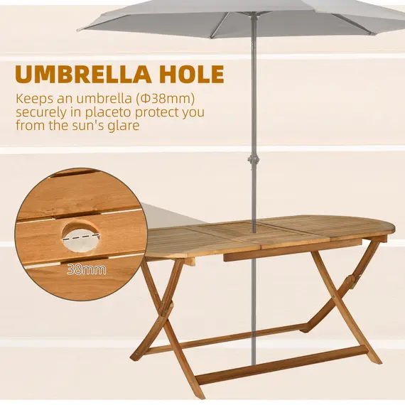 Buy Outsunny 7 Piece Wooden Garden Dining Set with Umbrella Hole, Folding Dining Table and Armchairs with Parasol Hole, Teak, 6 image