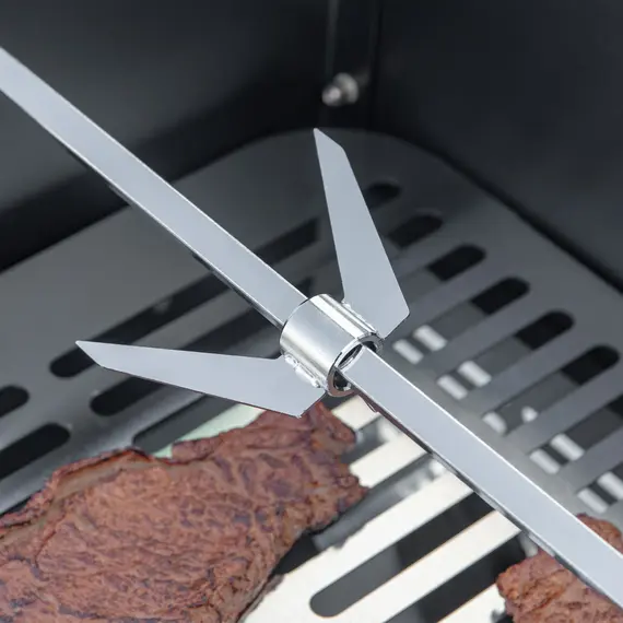 Buy Outsunny BBQ Rotisserie Charcoal Grill Roaster Spit Roasting Machine for Chicken Turkey with 3-Level Grill Grate and Side Shelves, Stainless Steel, 5 image