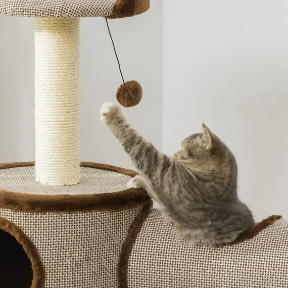 Buy PawHut Cat Tree Tower Climbing Activity Center Kitten Furniture with Cat Condo Bed Sisal Scratching Post Hanging Ball 75 x 39 x 104cm Brown, 6 image