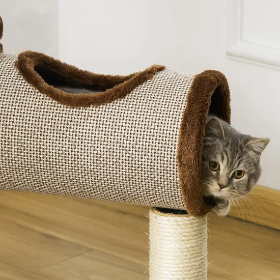 Buy PawHut Cat Tree Tower Climbing Activity Center Kitten Furniture with Cat Condo Bed Sisal Scratching Post Hanging Ball 75 x 39 x 104cm Brown, 7 image