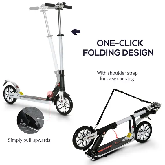 Buy Folding Kick Scooter, Hight-Adjustable Urban Scooter w/ Rear Brake, Double Shock Absorption System, Warning Bell For 14+ Teens Adult, White, 4 image