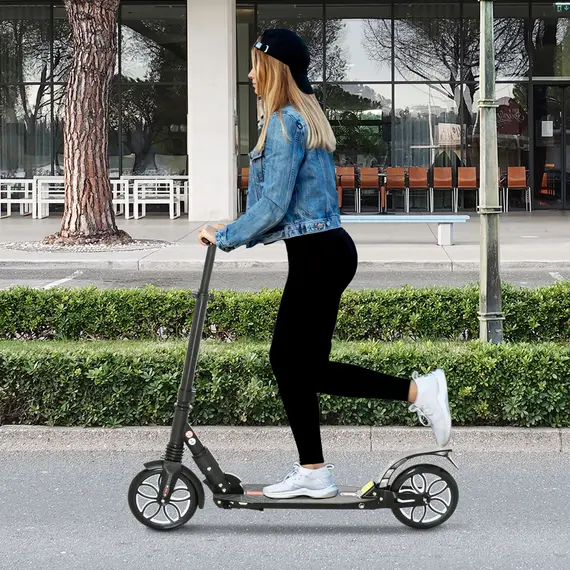 Buy Folding Kick Scooter, Hight-Adjustable Urban Scooter w/ Rear Brake, Double Shock Absorption System, Warning Bell For 14+ Teens Adults, Black