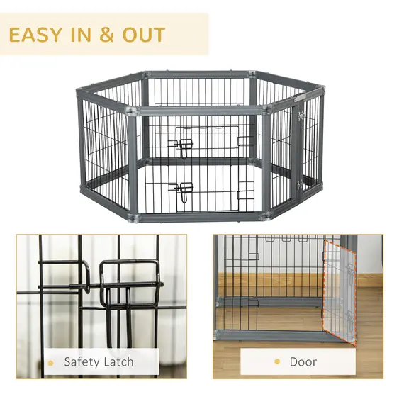 Buy Heavy Duty Pet Playpen, 6 Panels Puppy Play Whelping Pen, Foldable Steel Dog Exercise Fence, with Door, Double Locking Latches, 4 image