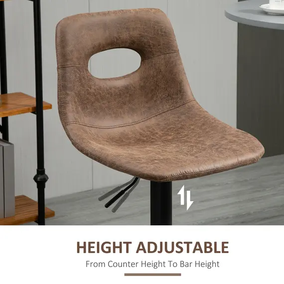 Buy HOMCOM Retro Bar Stools Set of 2, Counter Height Swivel Leather-Like Bar Chairs Adjustable Kitchen Island Stools with Backrest Footrest for Pub Brown, 4 image