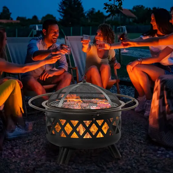 Buy Outsunny 2-in-1 Outdoor Fire Pit with BBQ Grill, Patio Heater Log Wood Charcoal Burner, Firepit Bowl w/Spark Screen Cover, Poker for Backyard Bonfire