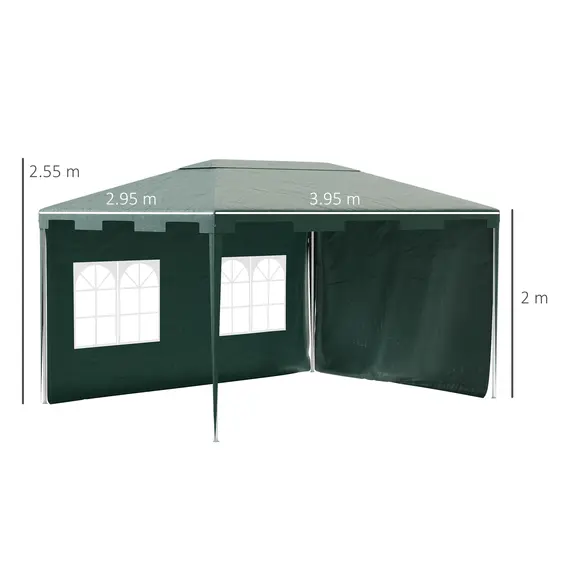 Buy Outsunny 3 x 4 m Garden Gazebo Marquee Party Tent with 2 Sidewalls for Patio Yard Outdoor - Green, 2 image