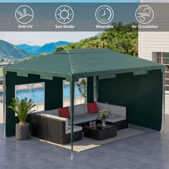 Buy Outsunny 3 x 4 m Garden Gazebo Marquee Party Tent with 2 Sidewalls for Patio Yard Outdoor - Green, 3 image