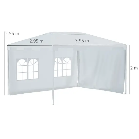 Buy Outsunny 3 x 4 m Garden Gazebo Shelter Marquee Party Tent with 2 Sidewalls for Patio Yard Outdoor - White, 2 image