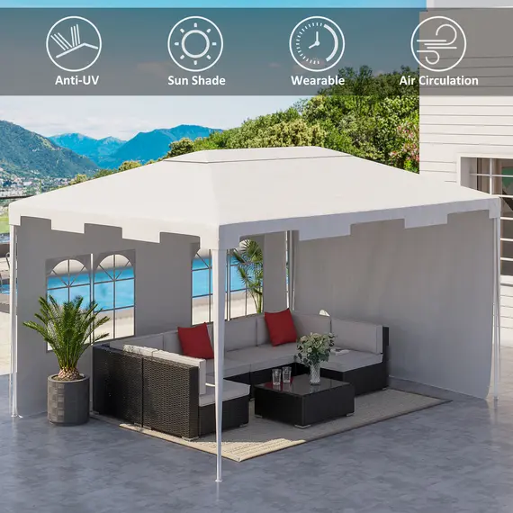 Buy Outsunny 3 x 4 m Garden Gazebo Shelter Marquee Party Tent with 2 Sidewalls for Patio Yard Outdoor - White, 3 image