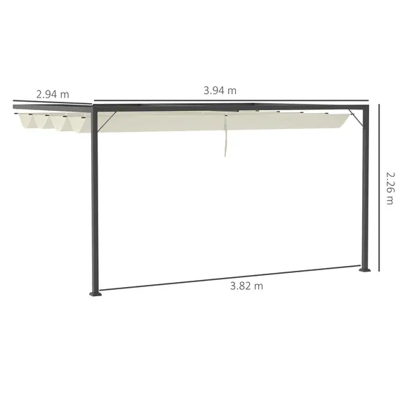 Buy Outsunny 4(m) Outdoor Pergola Retractable Canopy Wall Mounted Gazebo Patio Shelter Sun Shade, Beige, 2 image