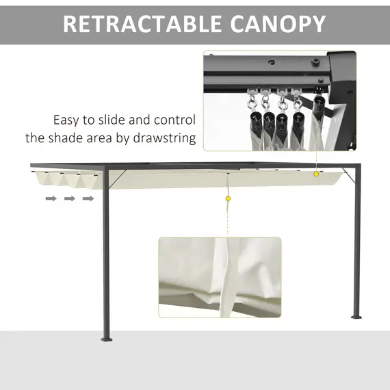 Buy Outsunny 4(m) Outdoor Pergola Retractable Canopy Wall Mounted Gazebo Patio Shelter Sun Shade, Beige, 3 image