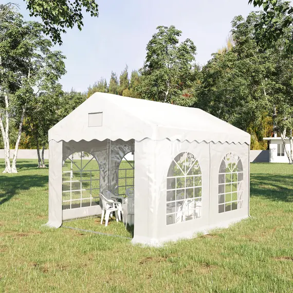 Buy Outsunny 4 x 3 m Gazebo Canopy Party Tent with 4 Removable Side Walls and Windows for Outdoor Event, White
