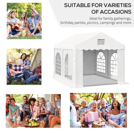 Buy Outsunny 4 x 3 m Gazebo Canopy Party Tent with 4 Removable Side Walls and Windows for Outdoor Event, White, 3 image