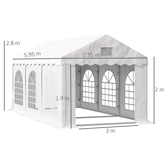 Buy Outsunny 6 x 3 m Gazebo Canopy Party Tent with 4 Removable Side Walls and Windows for Outdoor Event, White, 2 image
