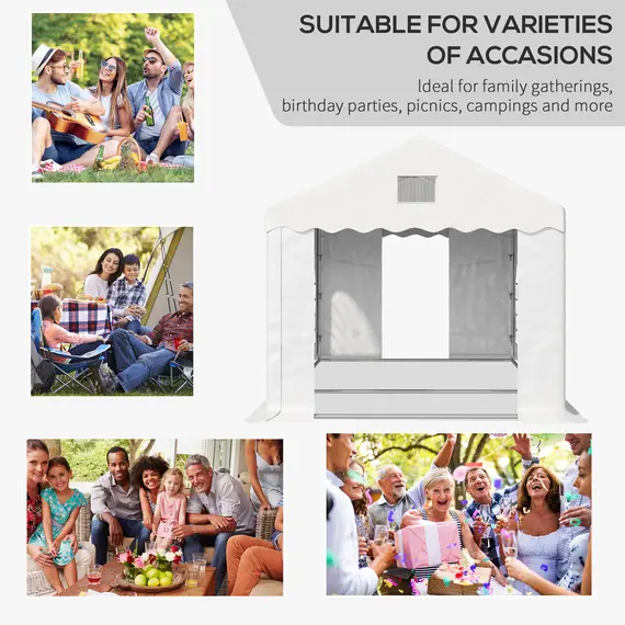 Buy Outsunny 6 x 3 m Gazebo Canopy Party Tent with 4 Removable Side Walls and Windows for Outdoor Event, White, 3 image