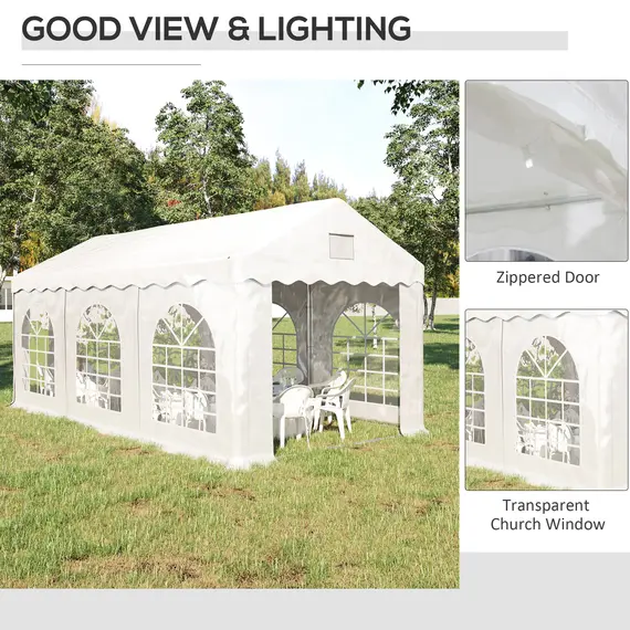 Buy Outsunny 6 x 3 m Gazebo Canopy Party Tent with 4 Removable Side Walls and Windows for Outdoor Event, White, 4 image