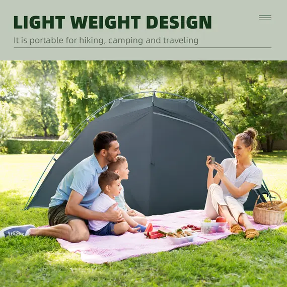 Buy Outsunny Camping Tent, Compact 2 Man Dome Tent, Waterproof Lightweight Outdoor Tent with Double Layer Doors, Dark Grey, 3 image