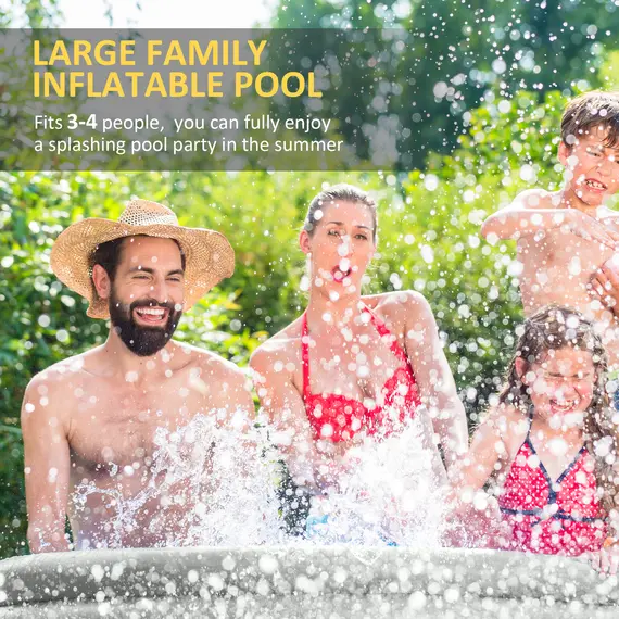 Buy Outsunny Inflatable Swimming Pool Family-Sized Blow Up Pool Round Paddling Pool with Hand Pump for Kids, Adults, Garden, Backyard, 274cm x 76cm, Grey, 5 image