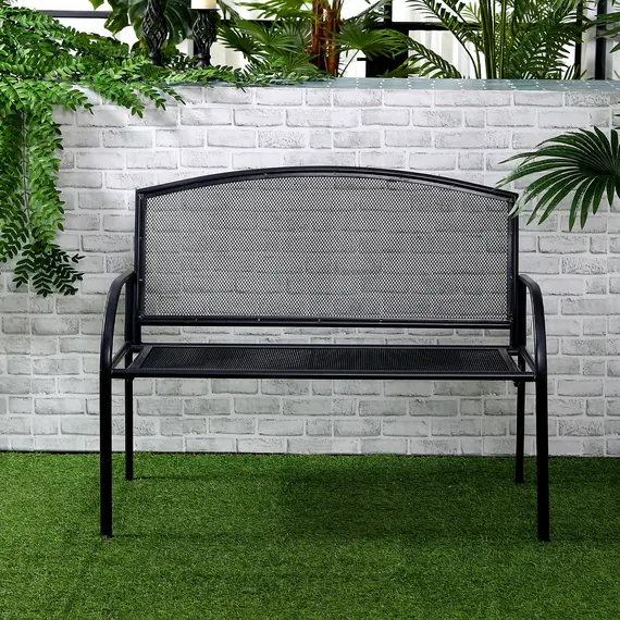 Buy Outsunny Metal Garden Bench, 2 Seater Outdoor Furniture Chair, Loveseat for Patio, Park, Porch and Lawn, Grey, 6 image