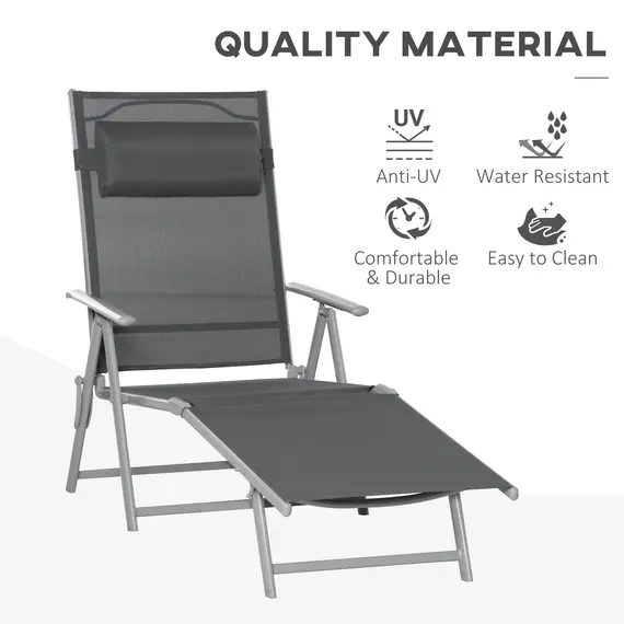 Buy Outsunny Steel Fabric Outdoor Folding Chaise Lounge Chair Recliner with Portable Design & 7 Adjustable Backrest Positions - Dark Grey, 3 image