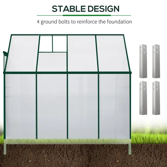 Buy Outsunny Walk-In Lean to Greenhouse Garden Heavy Duty Aluminium Polycarbonate with Roof Vent for Plants Herbs Vegetables, Green, 253 x 127 x 220 cm, 6 image