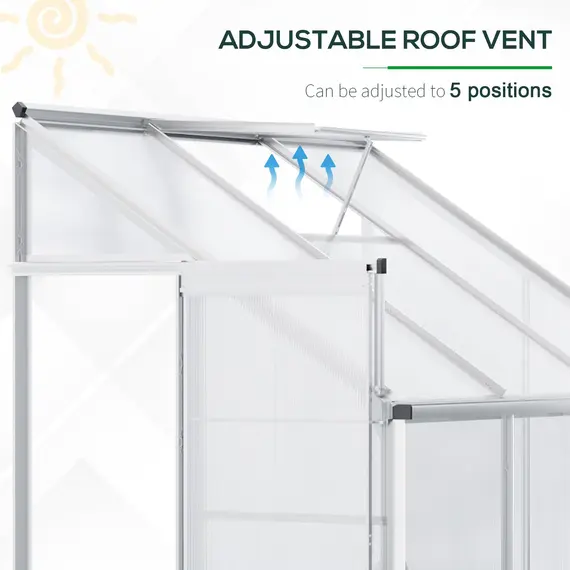 Buy Outsunny Walk-In Lean to Greenhouse Garden Heavy Duty Aluminium Polycarbonate with Roof Vent for Plants Herbs Vegetables, Silver, 192 x 127 x 220 cm, 3 image