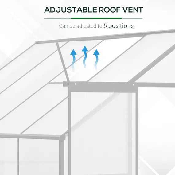 Buy Outsunny Walk-In Lean to Greenhouse Garden Heavy Duty Aluminium Polycarbonate with Roof Vent for Plants Herbs Vegetables, Silver, 253 x 127 x 220 cm, 3 image