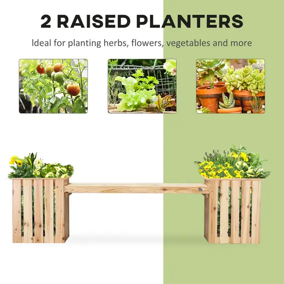 Buy Outsunny Wooden Garden Planter & Bench Combination, Planter Box with Garden Bench for Patio, Park and Deck, 192 x 43 x 50 cm, Natural, 3 image