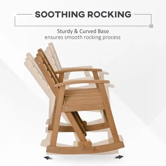 Buy Outsunny Wooden Garden Rocking Bench with Adjustable Backrests, 2-Seater Rustic Rocking Chair Loveseat with Slatted Seat and Armrests, 4 image