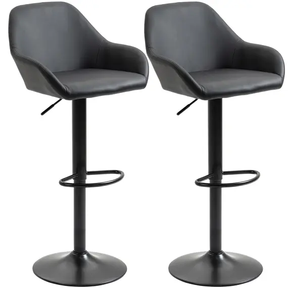 Buy Bar Stools Set of 2, Height Adjustable Swivel Barstools, PU Leather Kitchen Stools with Backs, Armrests and Footrest for Home, Counter and Dining Room, Black