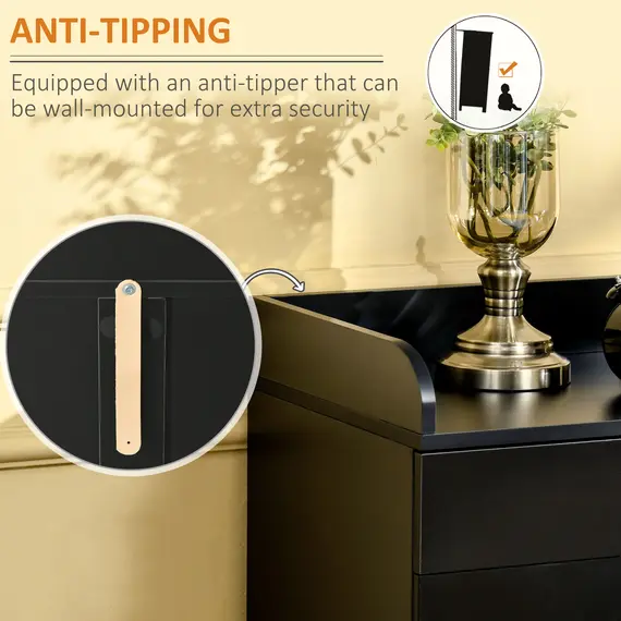 Buy Modern Storage Cabinet, Small Floor Cupboard with Drawer and Adjustable Shelf for Kitchen, Living Room, Bedroom, Hallway, Black, 6 image