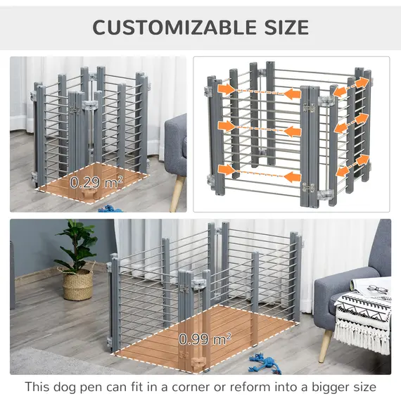 Buy PawHut Dog Pen Adjustable Puppy Playpen Foldable Fence Indoor Outdoor Run Enclosure for Small Dogs with Gate Locks 64.5 cm High, Grey, 3 image