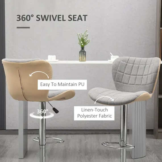 Buy HOMCOM Bar Stools Set of 2, Swivel Adjustable Barstools with Backrest and Footrest, Steel Frame Gas Lift, for Kitchen Counter Bar Dining Room, 5 image