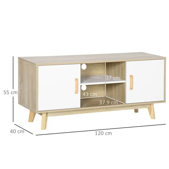 Buy HOMCOM Modern TV Cabinet, TV Stand with Storage Shelves and Doors for 55" TVs for Living Room, Bedroom, Natural, 2 image