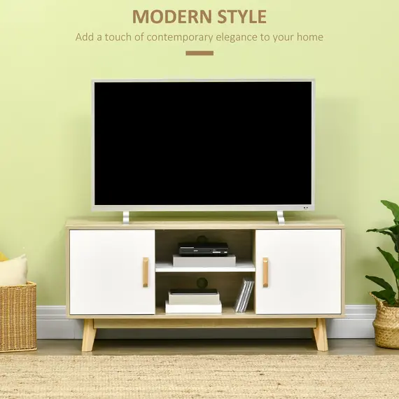 Buy HOMCOM Modern TV Cabinet, TV Stand with Storage Shelves and Doors for 55" TVs for Living Room, Bedroom, Natural, 3 image
