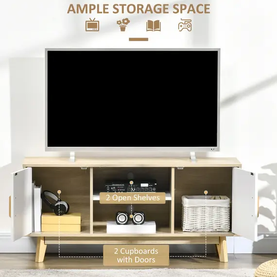 Buy HOMCOM Modern TV Cabinet, TV Stand with Storage Shelves and Doors for 55" TVs for Living Room, Bedroom, Natural, 4 image