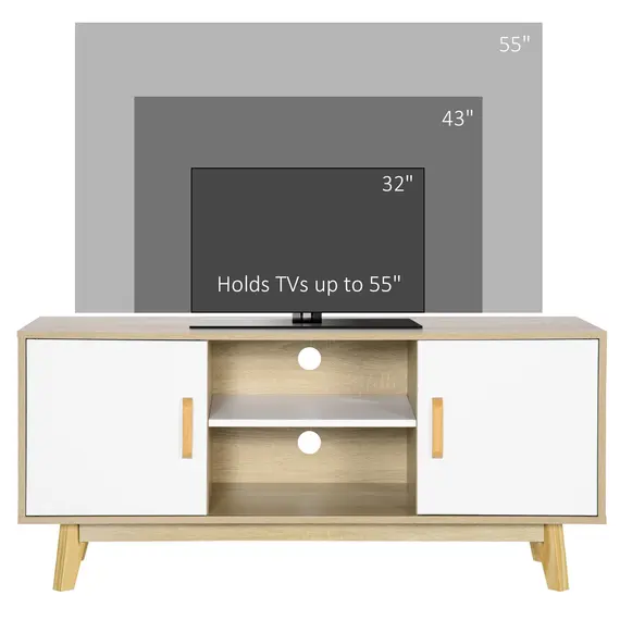 Buy HOMCOM Modern TV Cabinet, TV Stand with Storage Shelves and Doors for 55" TVs for Living Room, Bedroom, Natural, 6 image