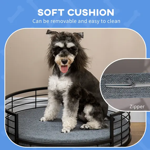 Buy Raised Dog Bed with Soft Cushion, Modern Style Pet Sofa Bed Steel Frame, with Removable Cover, for Small Sized Dogs, Dia. 60 x 20 cm, Black, 5 image