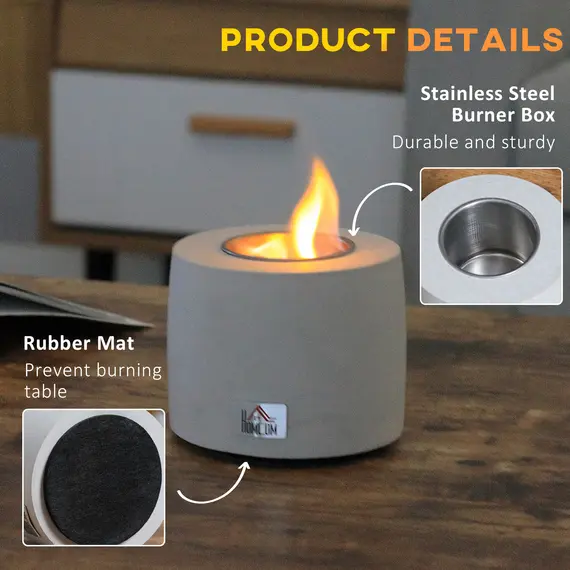 Buy abletop Fire Pit, Indoor Fire Pit 12.5cm Table Top FirePit Bowl, Alcohol Fueled Concrete Firepit, Cylindrical Mini FirePit Balcony Decor Grey, 5 image